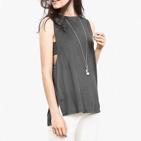 Banana Republic Tops - Banana Republic M Gunmetal Gray Banded Cutaway Top